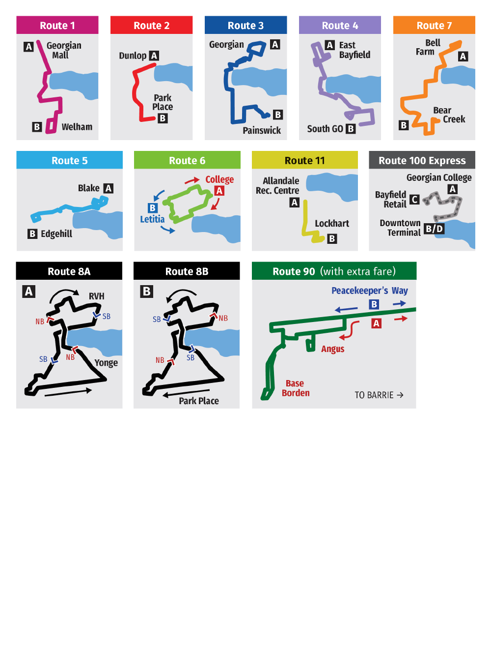 The back of the re-drawn Barrie Transit map