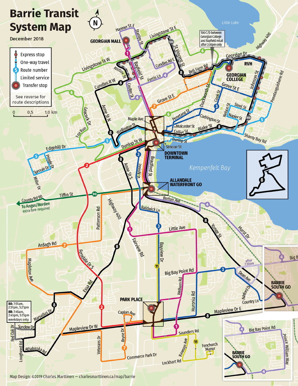 Re-drawn Barrie Transit map